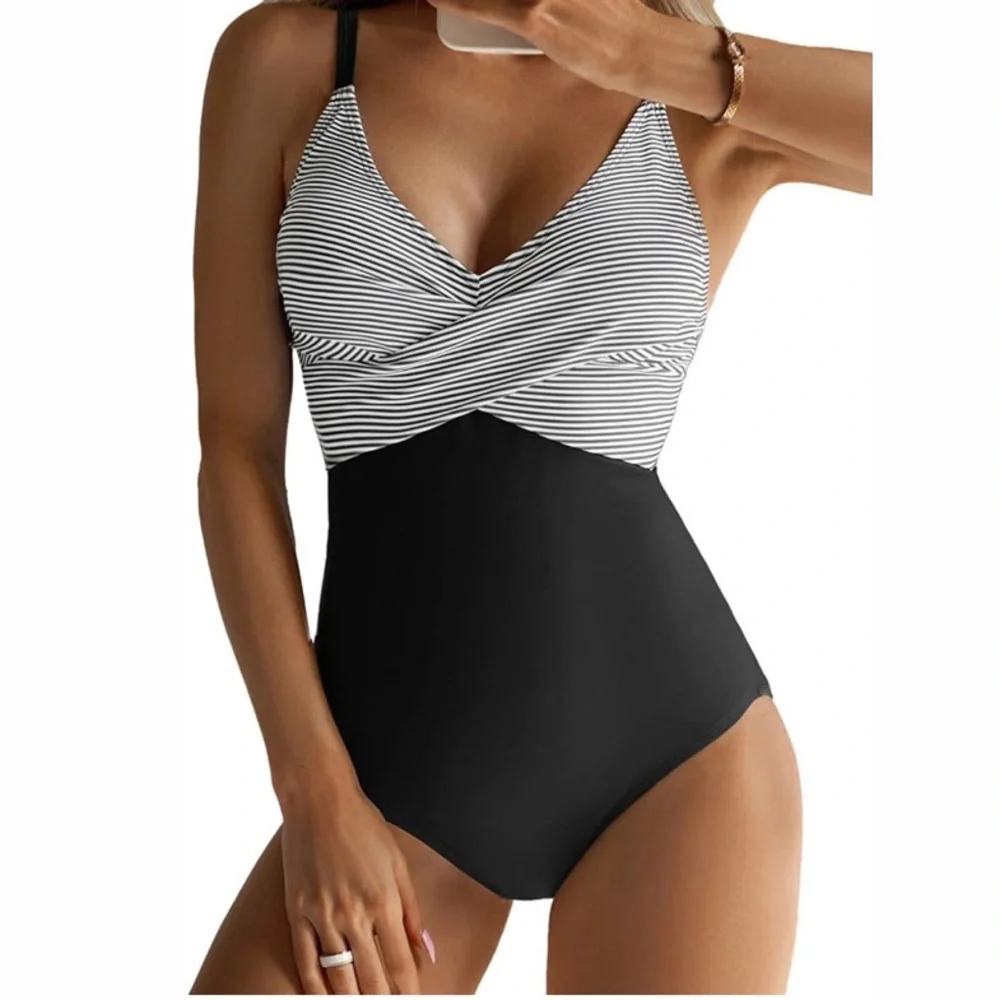 NEW ✨ Women's One Piece V Neck Swimsuit + Tummy Control - Picture 3 of 4